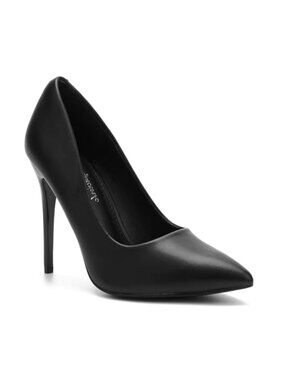 Women's 4 Inch Stiletto Pointed Toe Slip On Pumps PU Leather Dressy Heels